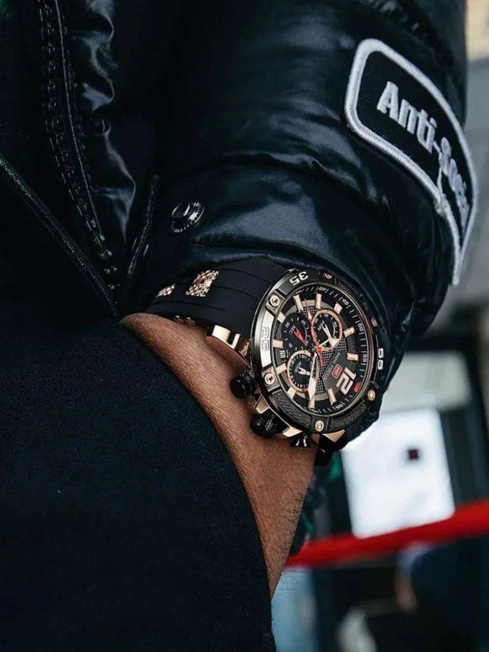 Men's Black Silicon Band Chronograph Waterproof Luminous Unique Casual Watch - Picture 2 of 6